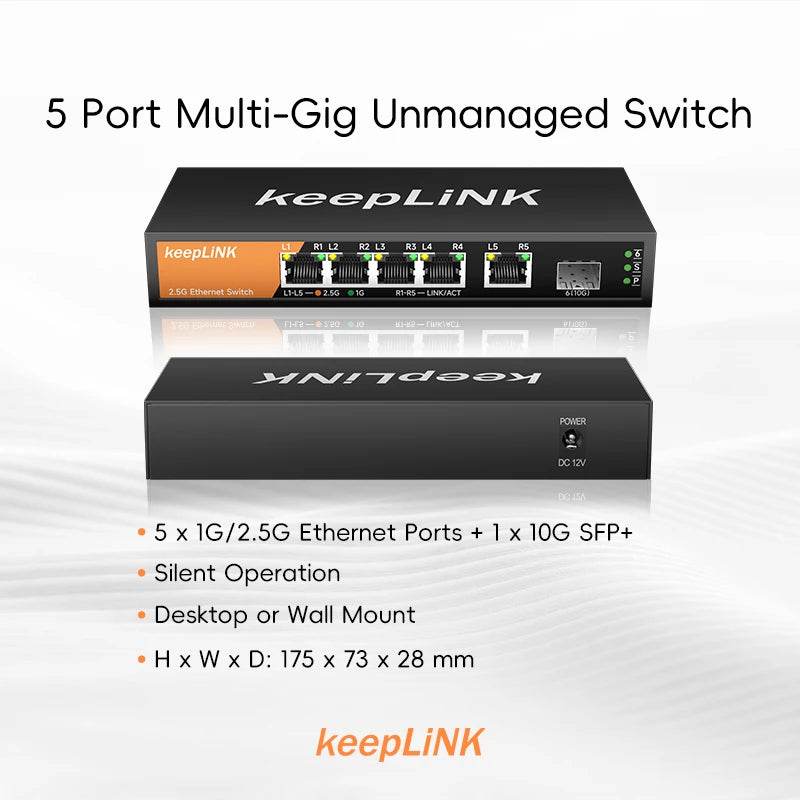 KeepLiNK 6-Port Multi-Gigabit Switch, 5x2.5GbE & 1x10Gb SFP+ Uplink for Smart Offices
