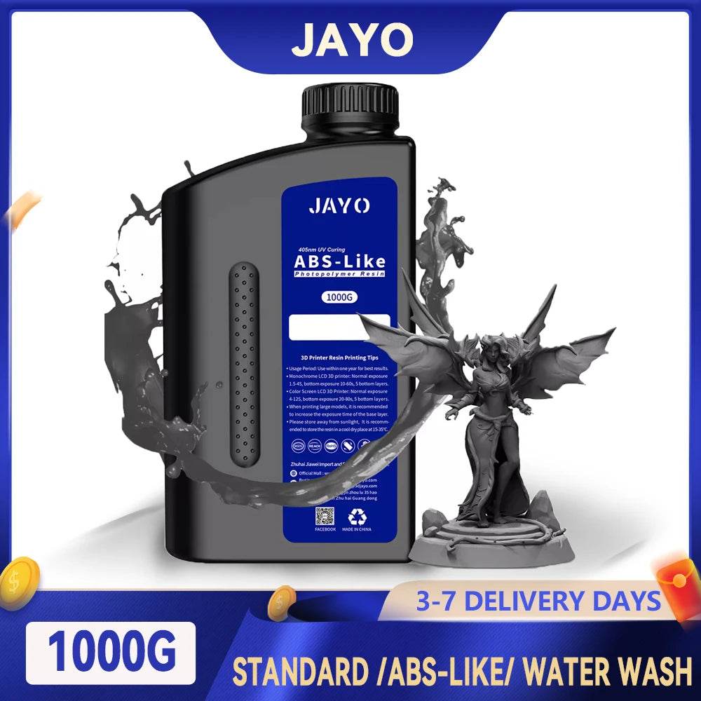 JAYO 3D Printer Resin - ABS-Like, Water Washable, 395-405nm, Durable High-Detail Prints