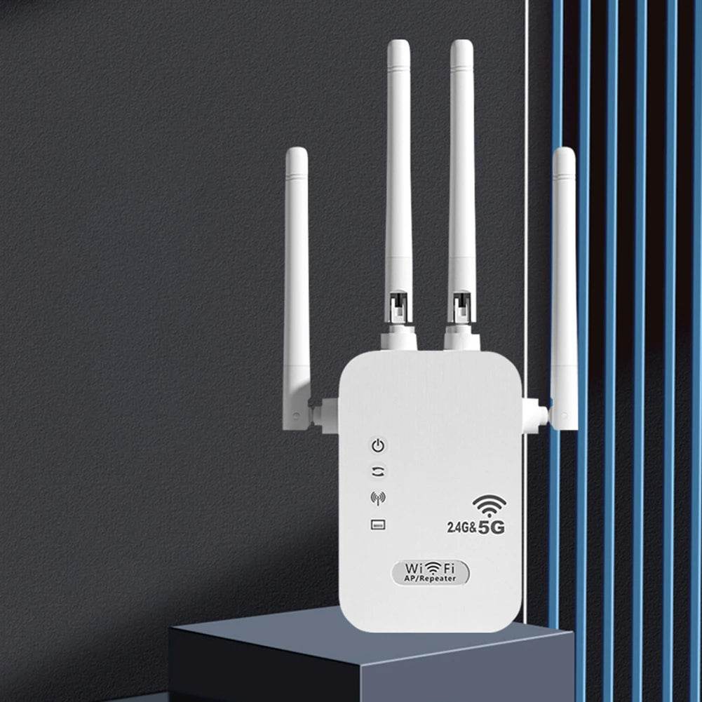 LAIMANEI 1200Mbps Dual Band WiFi Repeater with 4 Antennas & WAN/LAN Port for Seamless Connectivity