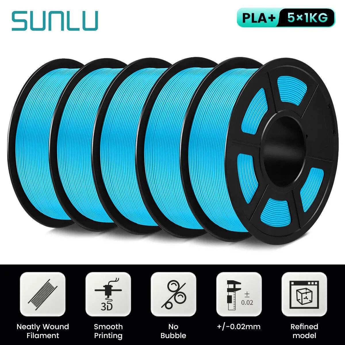 Sunlu PLA Plus 1.75mm 5Kg Colorful Filament for Vivid 3D Printing and Strong, Smooth Output PLA PLUS Sky Blue United States