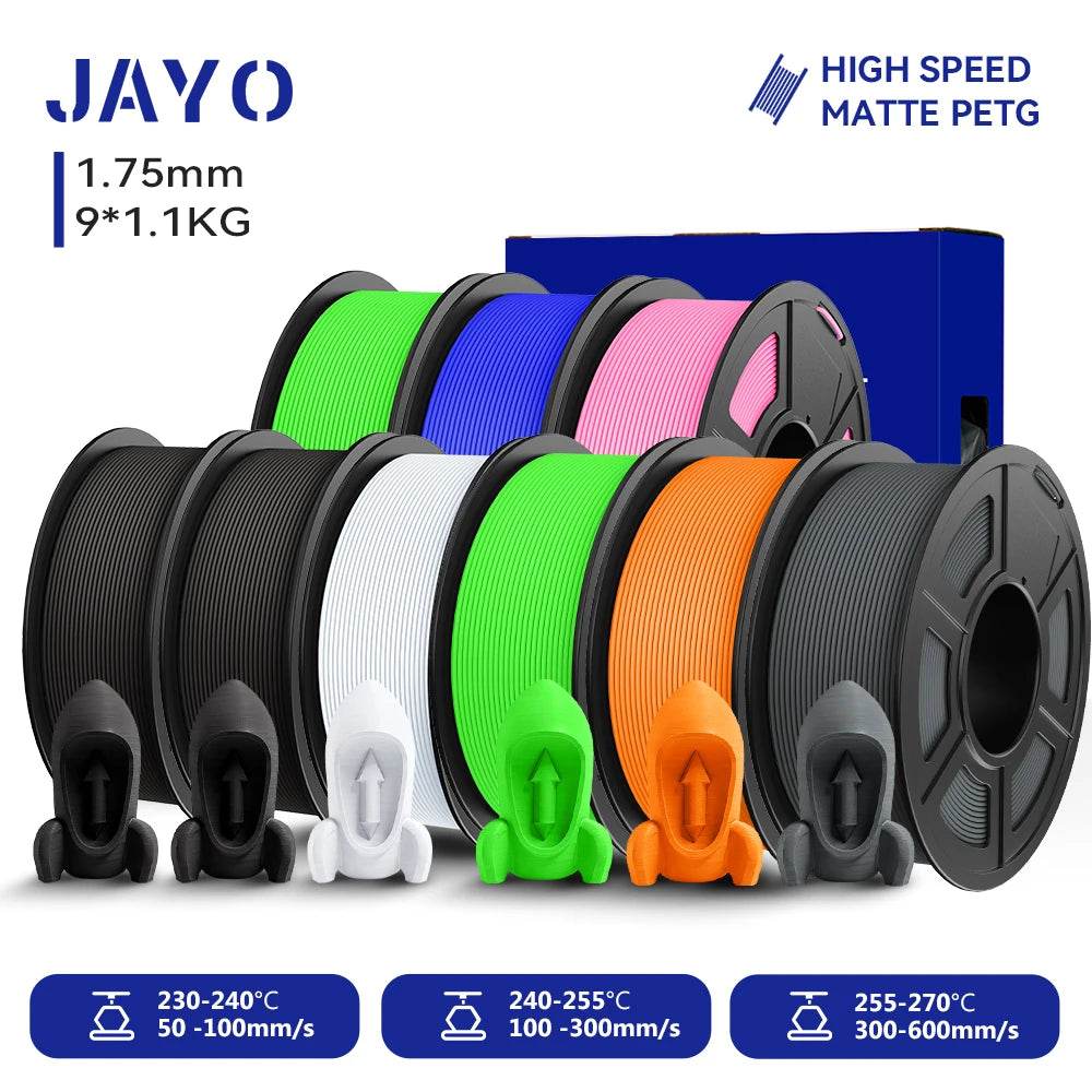 JAYO PETG Filament 1.75mm - 9 Rolls for Fast, Reliable 3D Printing with Matte Finish 2GNBLPK2BKWTORGY United States