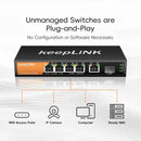 KeepLiNK 6-Port Multi-Gigabit Switch, 5x2.5GbE & 1x10Gb SFP+ Uplink for Smart Offices