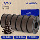 JAYO Wood PLA 3D Filament displayed in a range of earthy tones, emphasizing its 1.75mm diameter, perfect for achieving realistic wooden effects in 3D prints.