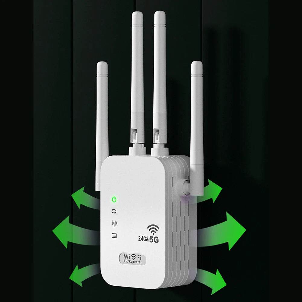 LAIMANEI 1200Mbps Dual Band WiFi Repeater with 4 Antennas & WAN/LAN Port for Seamless Connectivity