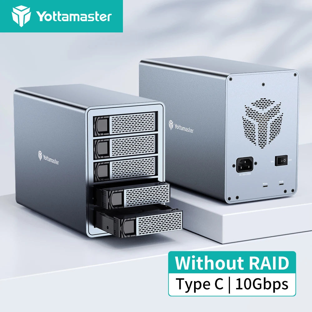 Yottamaster FS5C3 10Gbps USB-C 5-Slot HDD/SSD Enclosure - High-Speed Data Transfer & Daisy-Chain Support
