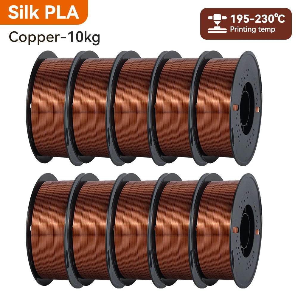 KINGROON 10KG Silk PLA Filament Set in rich copper hue, 1.75mm diameter offering a glossy finish for stunning 3D prints.