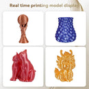 Showcase of various 3D printed models using KINGROON Silk PLA, including a trophy, vase, and dual-cat sculpture, highlighting the filament's vibrant color versatility.