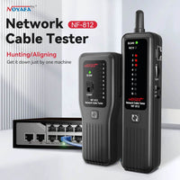 Noyafa NF-812 Cable Tester showcasing its scanning and alignment features for efficient network testing of RJ45 and RJ11 cables.