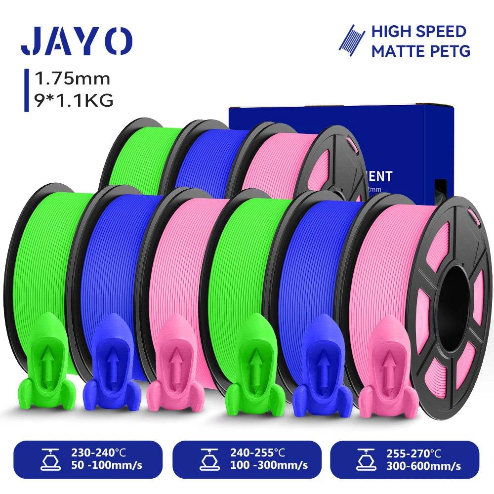 JAYO PETG Filament 1.75mm - 9 Rolls for Fast, Reliable 3D Printing with Matte Finish 3GN3BL3PK United States