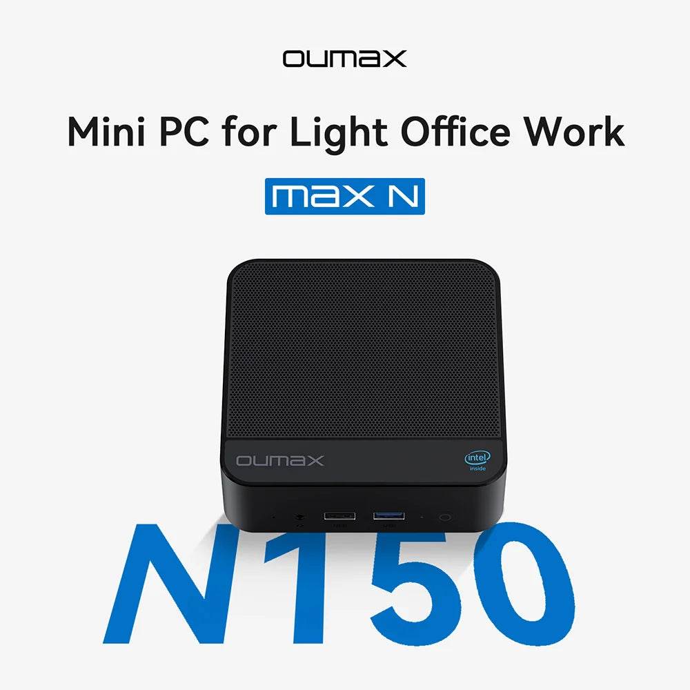 OUMAX Twin Lake N150 Mini PC - 16GB RAM, 500GB Storage, Whisper-Quiet Office Performance