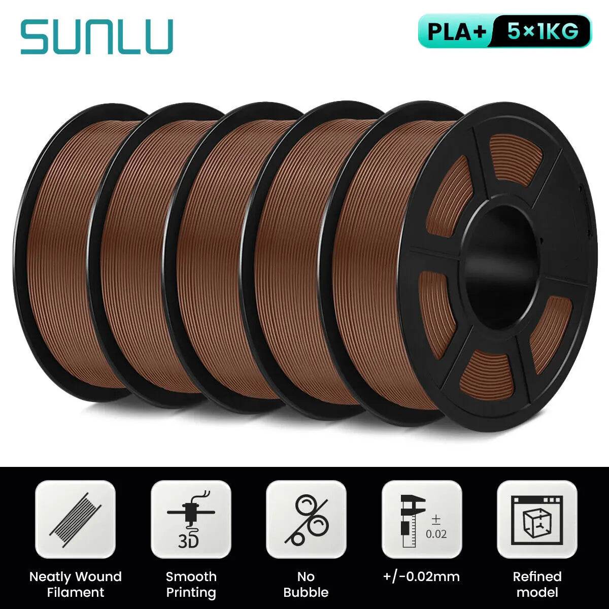 Sunlu PLA Plus 1.75mm 5Kg Colorful Filament for Vivid 3D Printing and Strong, Smooth Output PLA PLUS Chocolate United States