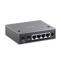 Detailed view of the XikeStor 2.5G L2 Managed Switch showcasing its 4 x 2.5G RJ45 ports and 2 x 10G SFP+ uplinks for enhanced networking capabilities.