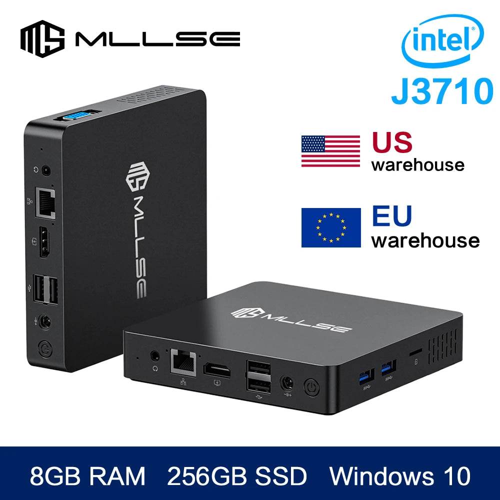 MLLSE M2Pro Mini PC, 8GB RAM, 256GB SSD, Intel J3710, Windows 10, Compact Black Design
