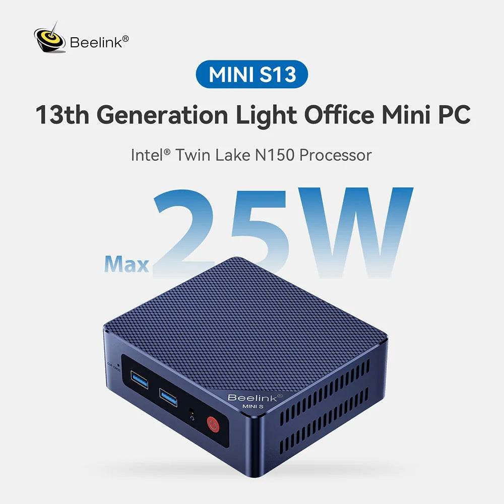 Beelink Mini S13 PC, Intel N150, 16GB DDR4 RAM, 500GB SSD, Compact Design for Home Office & Streaming