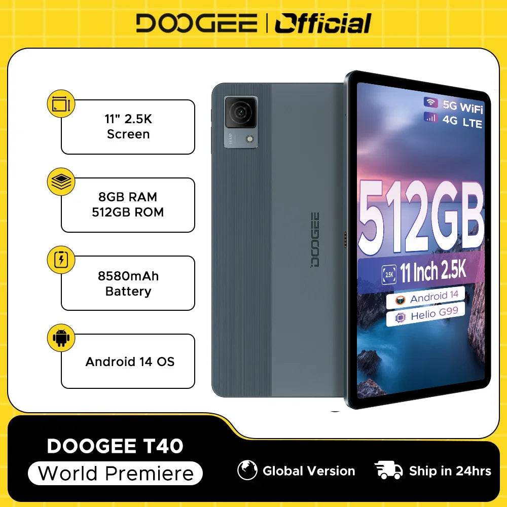DOOGEE T40 Tablet 11 Inch 2.5K IPS Display, 8GB RAM, 512GB ROM, Helio G99 Processor