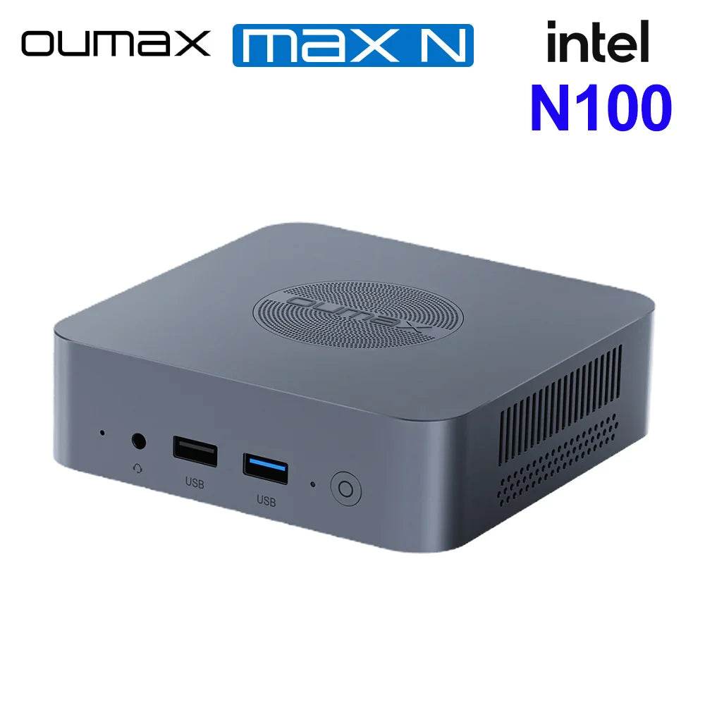 OUMAX Mini PC Intel N100, 16GB RAM, 500GB Storage, Fanless Design, Dual LAN Connectivity