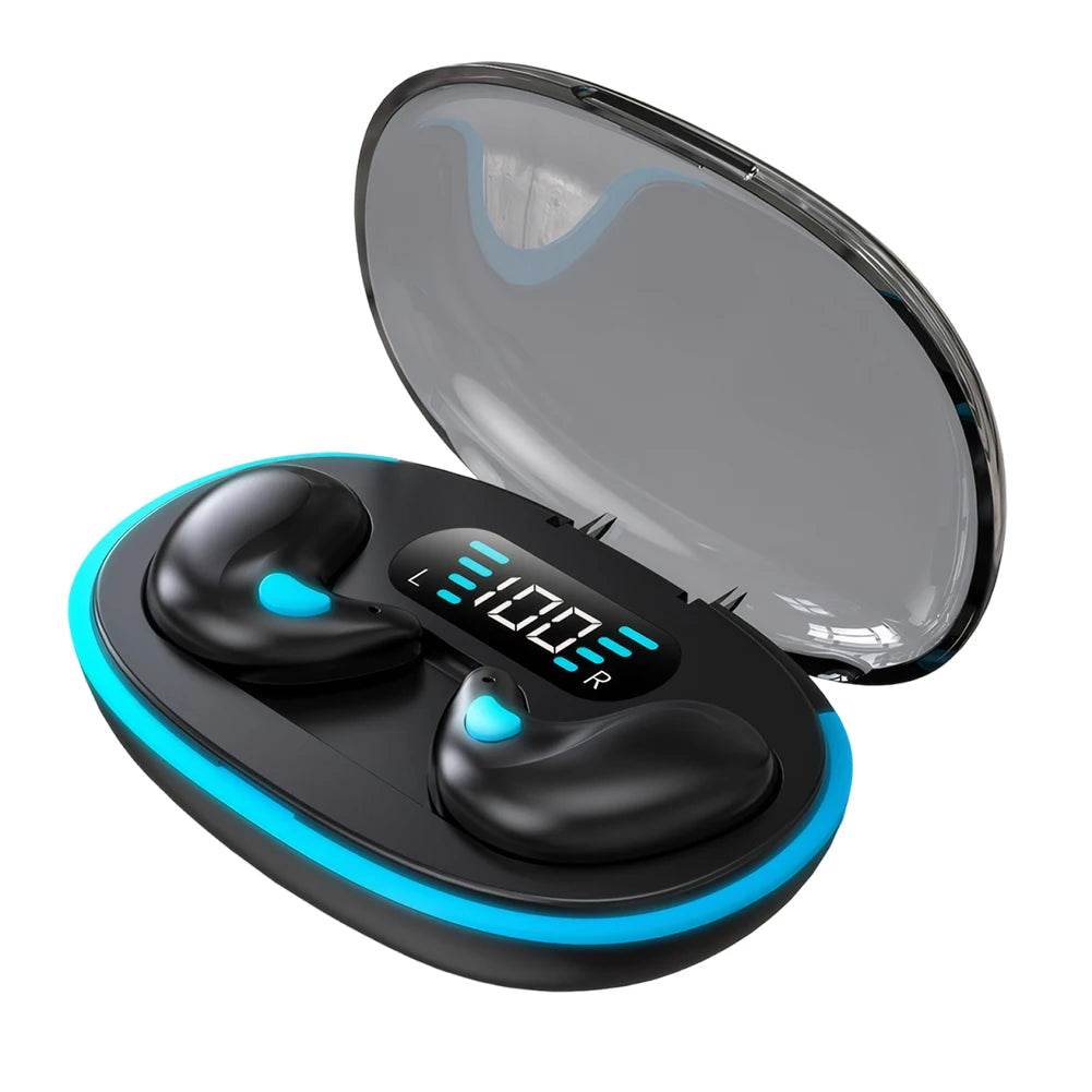 Xiaomi Invisible Bluetooth 5.3 Earbuds by ALLOYSEED in a stylish black charging case with blue accents, highlighting its advanced technology and ergonomic fit for seamless audio experiences.