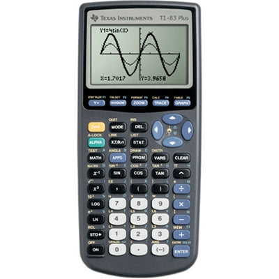 Texas Instruments TI-83 Plus Graphing Calculator - 8-Line Display, 24KB Memory, 4 AAA Batteries