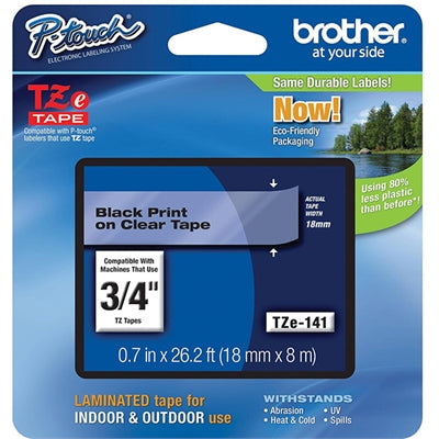 Brother International 18Mm Black/Clear Tape - Water Resistant, Grease Resistant, Grime Resistant