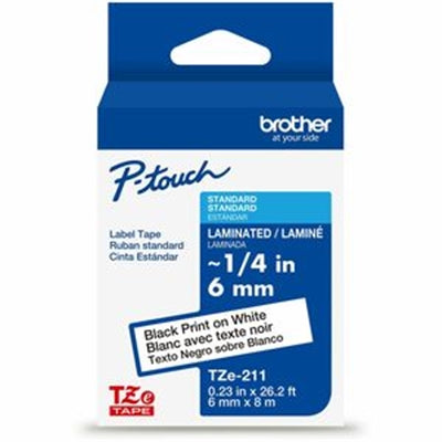 Brother 1/4" Durable Lab Labels - Black Print on White, Abrasion, Water, and Chemical Resistant