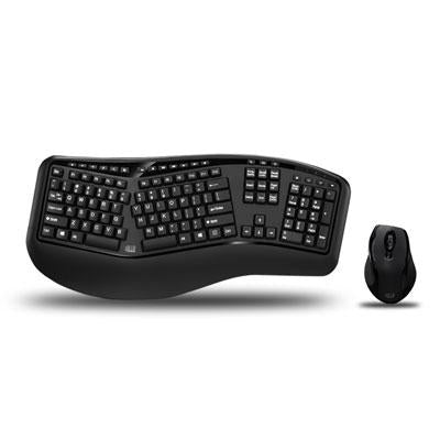 Adesso 2.4GHz Wireless Ergo Keyboard and Switchable DPI Laser Mouse Combo with 20 Hot Keys