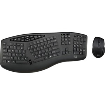 Adesso Wireless Ergonomic Keyboard & Optical Mouse Set - Chiclet Keys & Adjustable DPI
