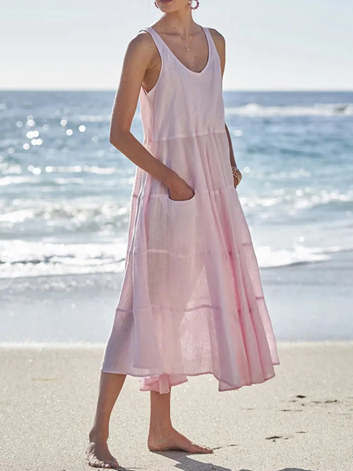Full Size Tank Midi Dress with Pockets Plus Size