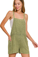 Zenana Washed Double Gauze Tie Back Rompers