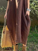 Full Size Casual Loose Fit Round Neck Midi Dress Plus Size - Store 42