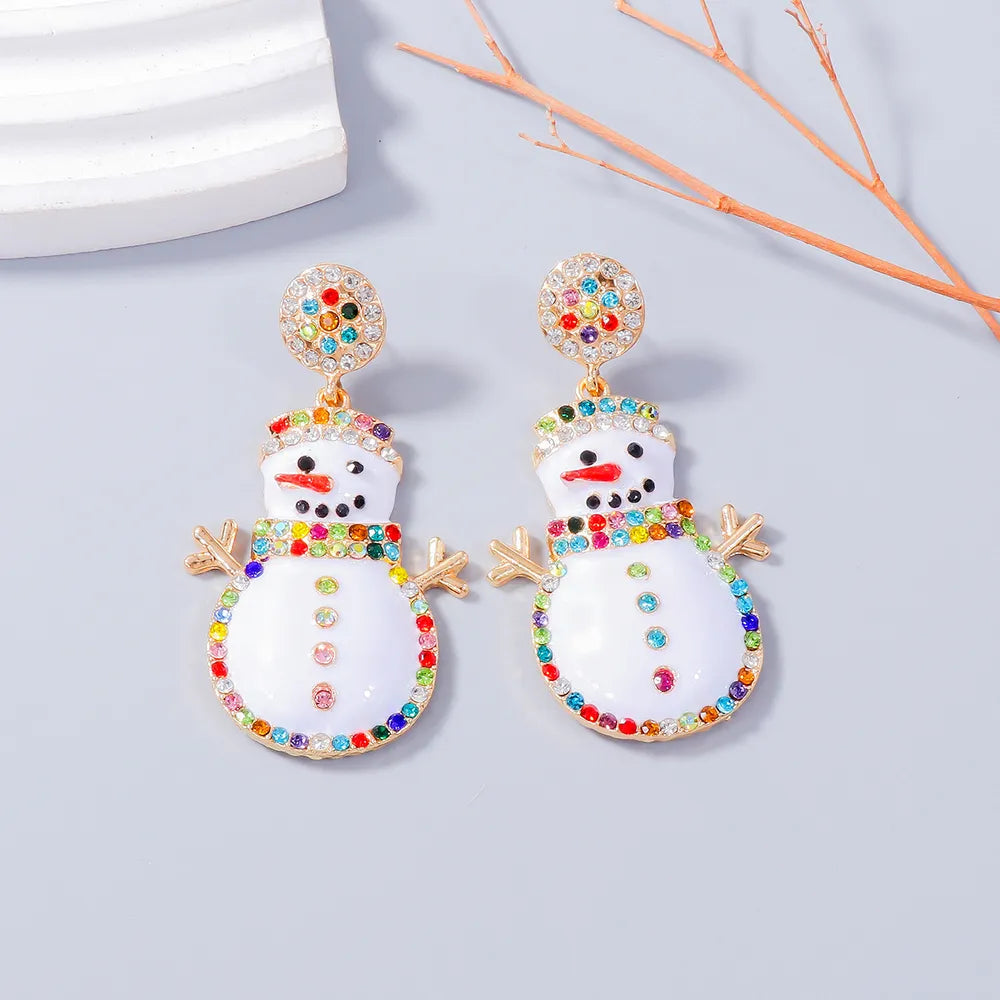 Adorable Alloy Rhinestone Snowman Earrings - Festive Winter Jewelry, Perfect Holiday Accessory