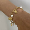 Ocean Theme Stainless Steel Chain Bracelet with Seashell and Starfish Pendants Gold One Size