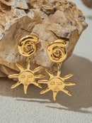 18K Gold-Plated Celestial Sun Drop Earrings with Spiral Stud, Hypoallergenic and Elegant Design - Store 42