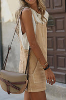 Side Buttons Square Neck Overall Mini Dress