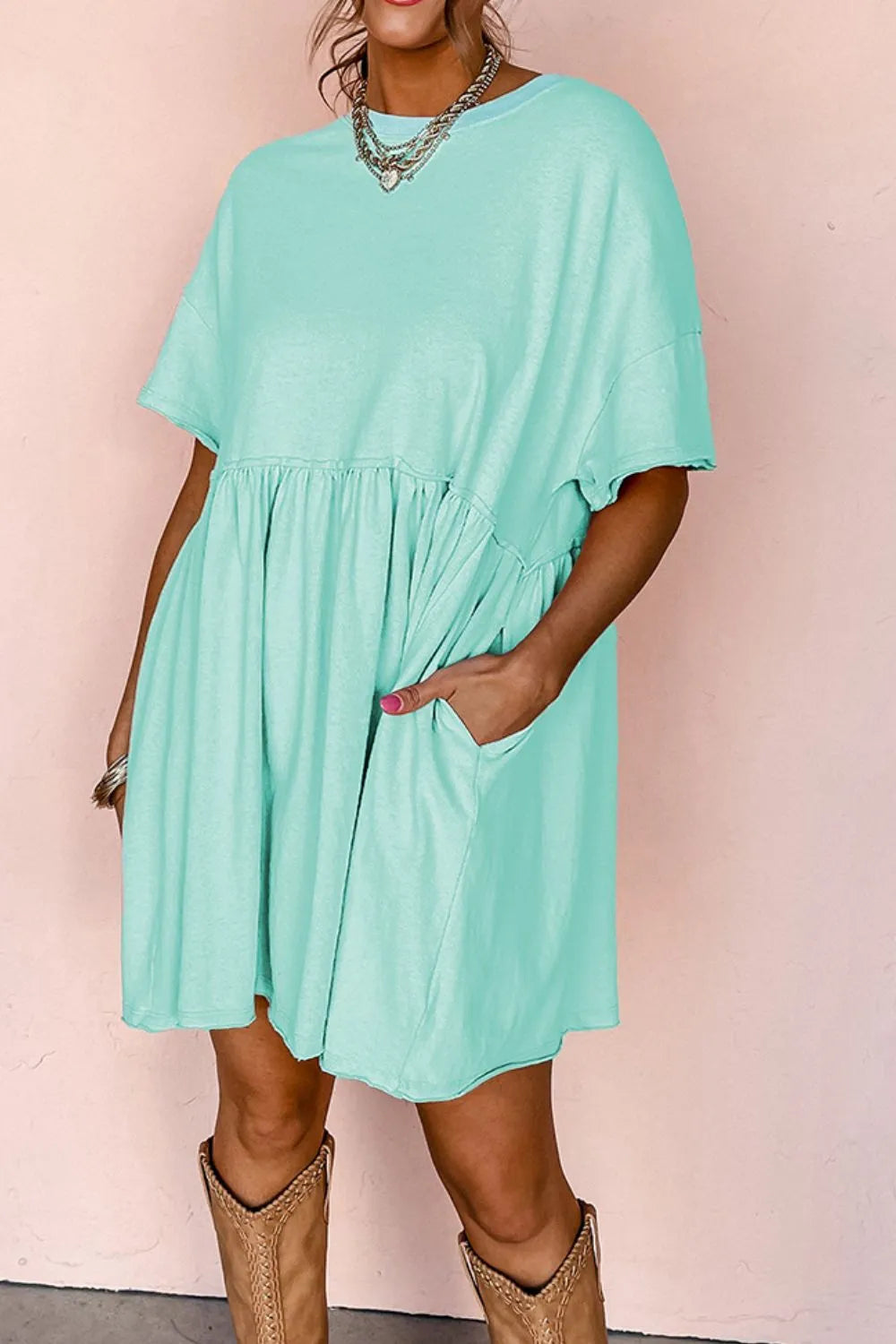 Round Neck Half Sleeve Mini Tee Dress