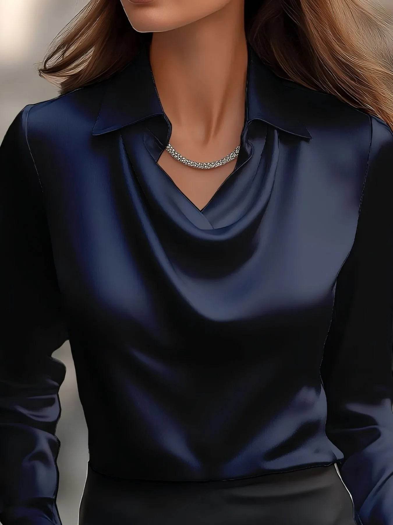 Full Size Collared Neck Long Sleeve Blouse Plus Size - Store 42