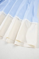 Striped Patchwork Ric Rac Puff Sleeve Collared Mini Dress