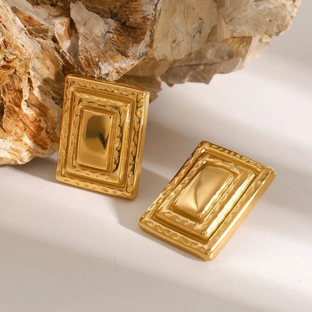 18K Gold-Plated Stainless Steel Square Shape Earrings - Store 42