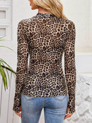 Floral Mock Neck Long Sleeve Top for Women - Slightly Stretchy, Comfortable Polyester Blend - Store 42