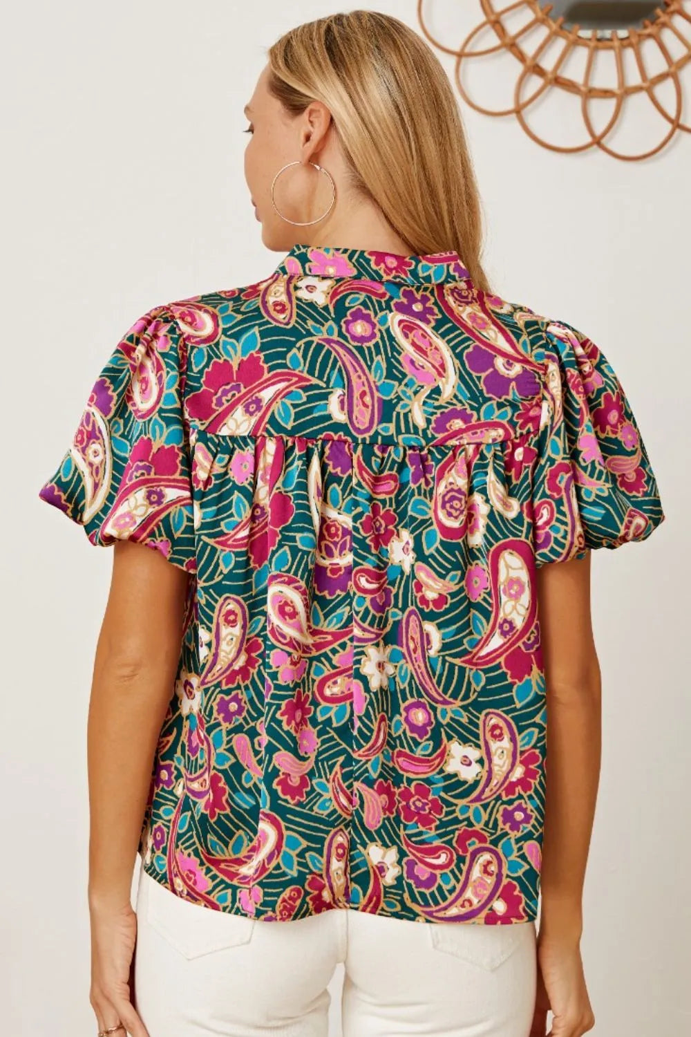Trendsi Women's Floral Collared Short Sleeve Blouse – Opaque 100% Polyester Top