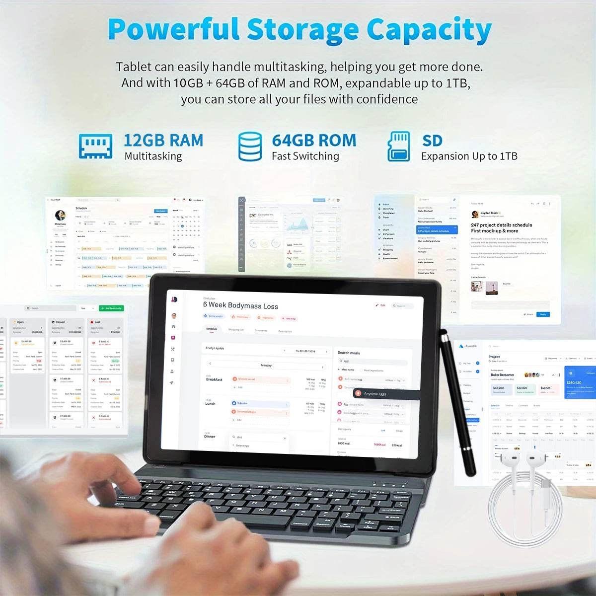 A10L 10-Inch Tablet Android 14, 12GB RAM, 64GB ROM, WiFi 6, Expandable Storage Up to 1TB