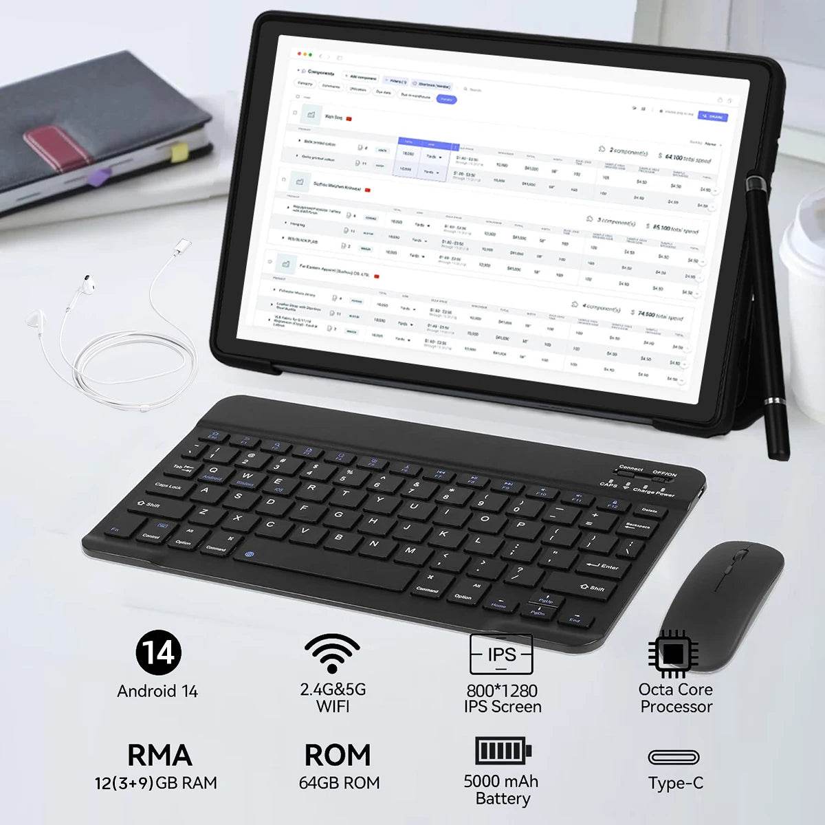 A10L 10-Inch Tablet Android 14, 12GB RAM, 64GB ROM, WiFi 6, Expandable Storage Up to 1TB