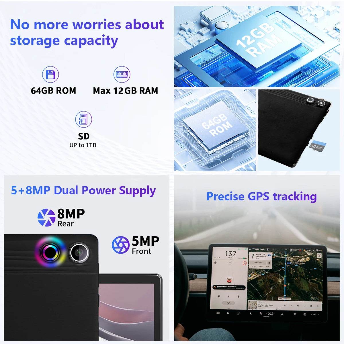 A10L 10-Inch Tablet Android 14, 12GB RAM, 64GB ROM, WiFi 6, Expandable Storage Up to 1TB