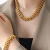 Gold Chain Link Jewelry Set with Necklace and Bracelet Gold One Size