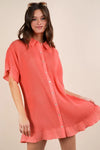 VERY J Pleated Detail Button Down Mini Dress Orange