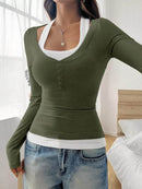 Scoop Neck Long Sleeve T-Shirt - Slightly Stretchy, 95% Polyester for Comfort, Easy Care - Store 42
