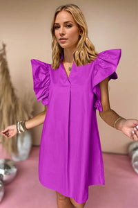 Oh Ruched Johnny Collar Cap Sleeve Mini Dress Vivid Violet