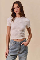 Trendsi Floral Pattern Seamless Short Sleeve Top - Comfortable & Stylish Ribbed Design - Store 42