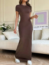 Short Sleeve Maxi Tee Dress Brown