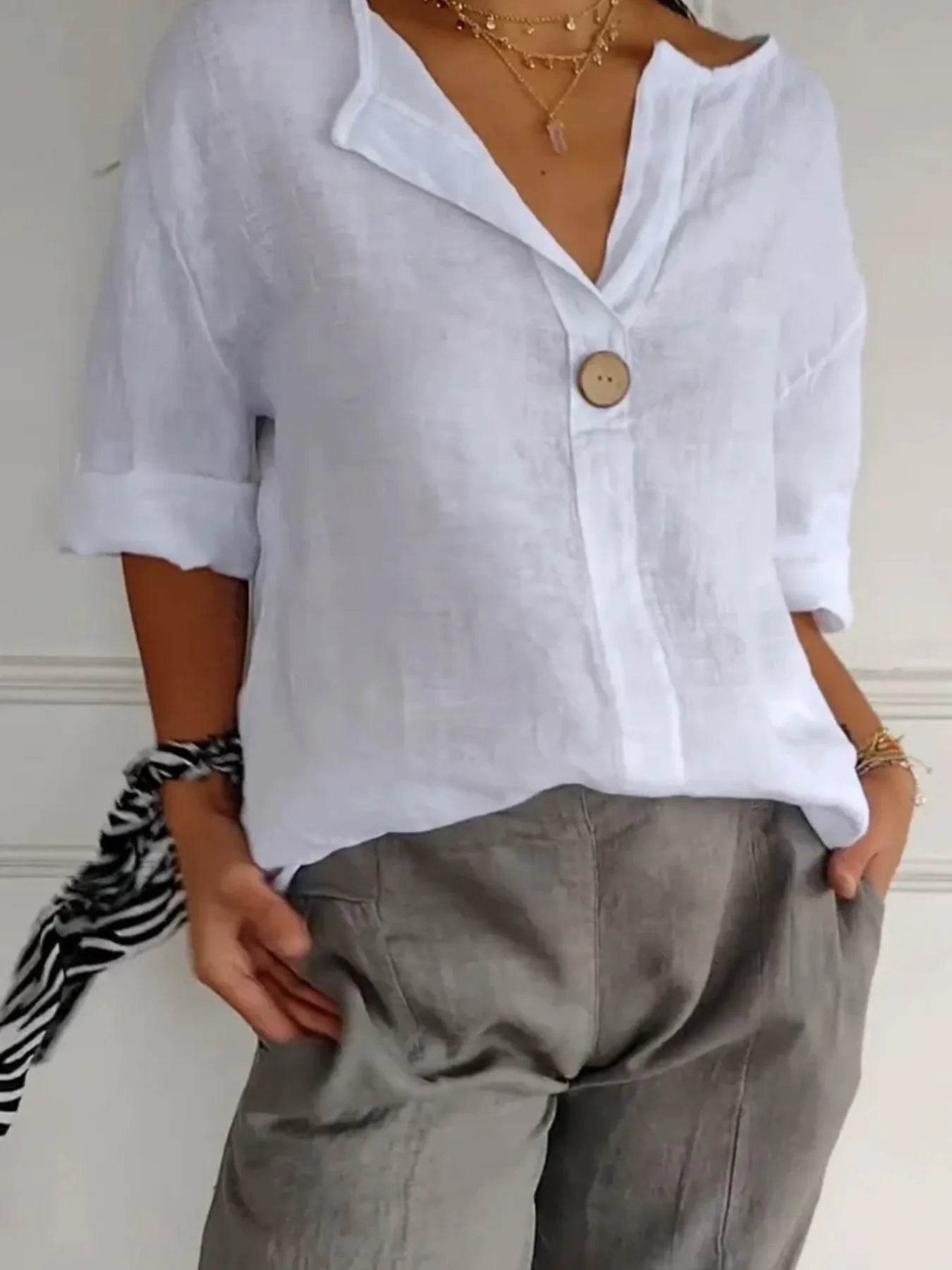 Full Size Casual Notched Drop Shoulder Blouse Plus Size - Store 42