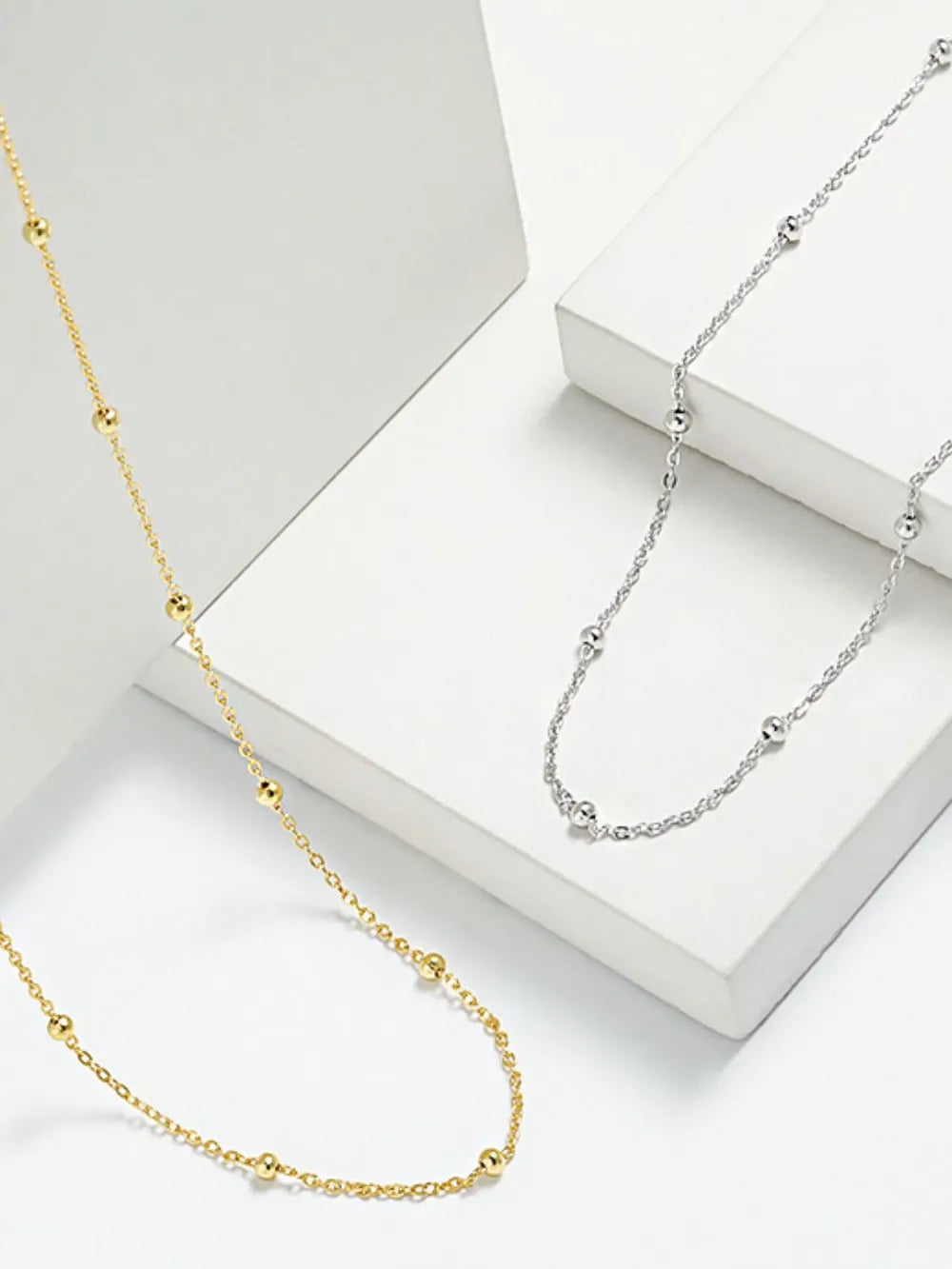 Elegant 925 Sterling Silver Beaded Necklace with 18K Gold-Plated Finish - Versatile Jewelry